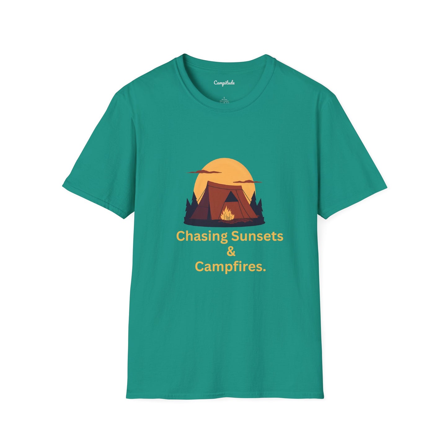Unisex T-Shirt - Chasing Sunsets & Campfires (Tent)