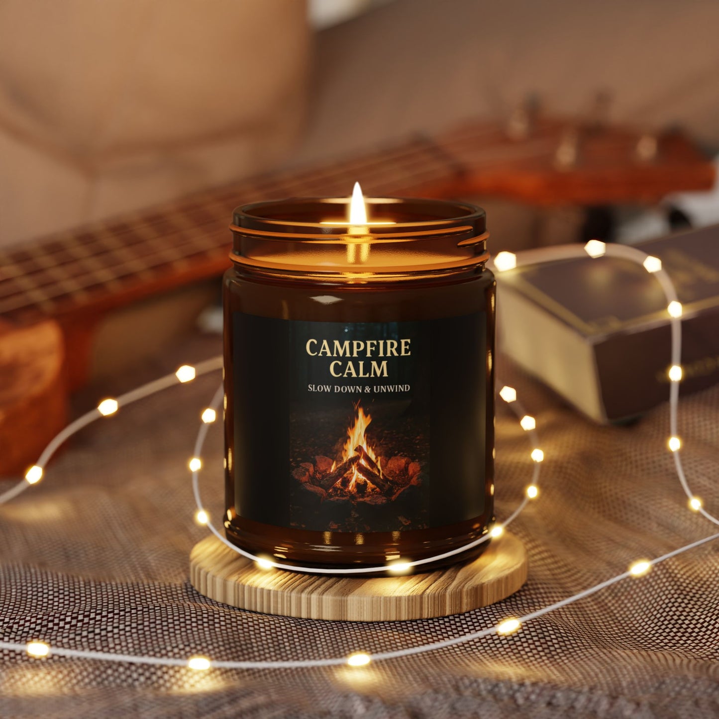 Scented Soy Candle - Campfire Calm (Multi-scent, Amber Jar)