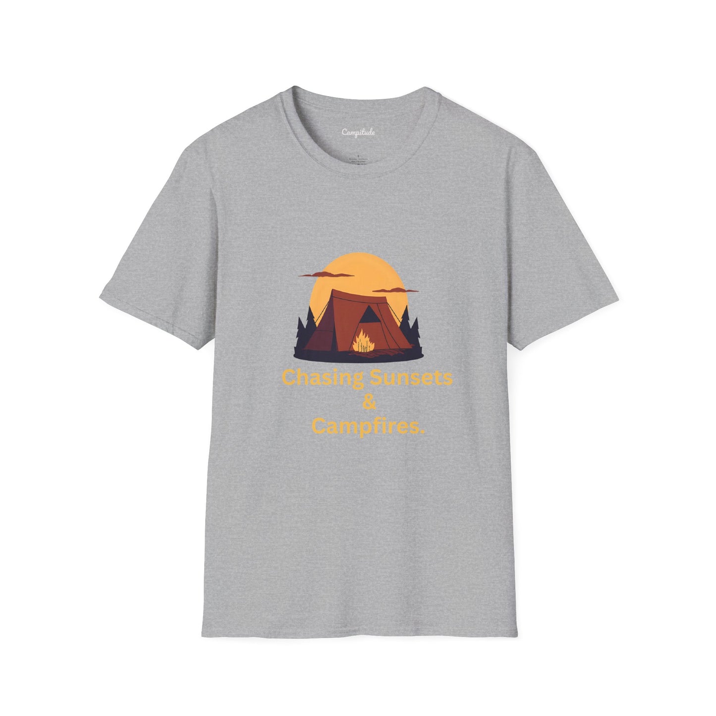 Unisex T-Shirt - Chasing Sunsets & Campfires (Tent)