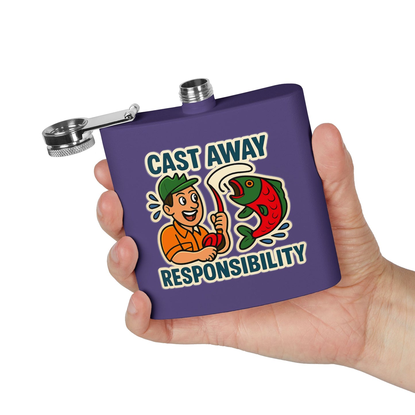 Fishing Flask - Cast Away Responsibility Design