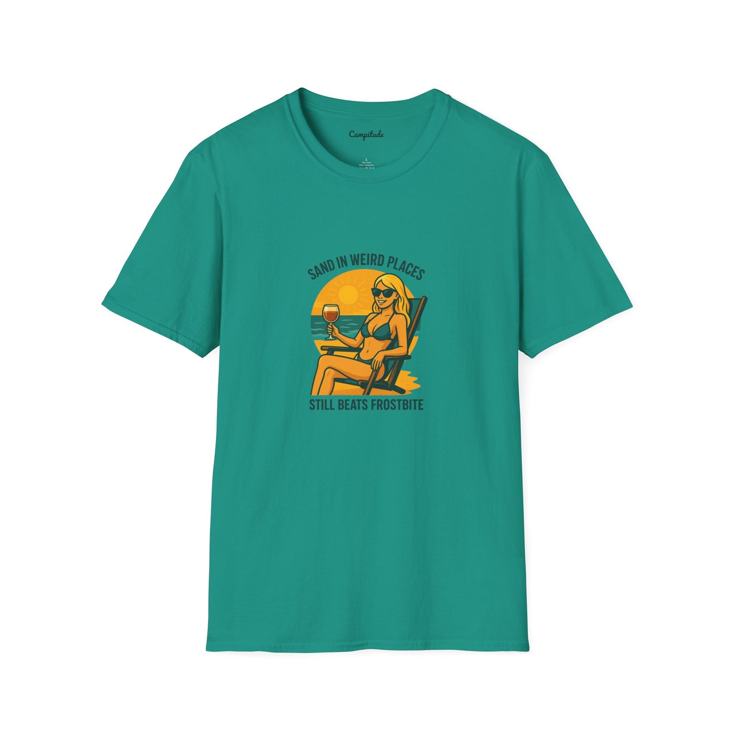 Unisex T-Shirt - Beach Vibe Sand in Weird Places, Still Beats Frostbite ( Younger Woman)