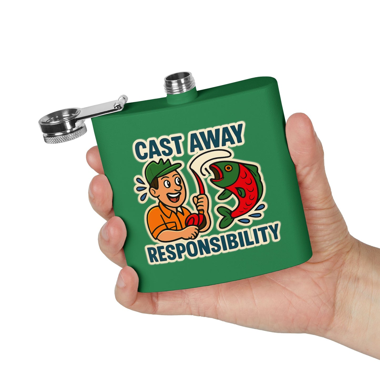 Fishing Flask - Cast Away Responsibility Design