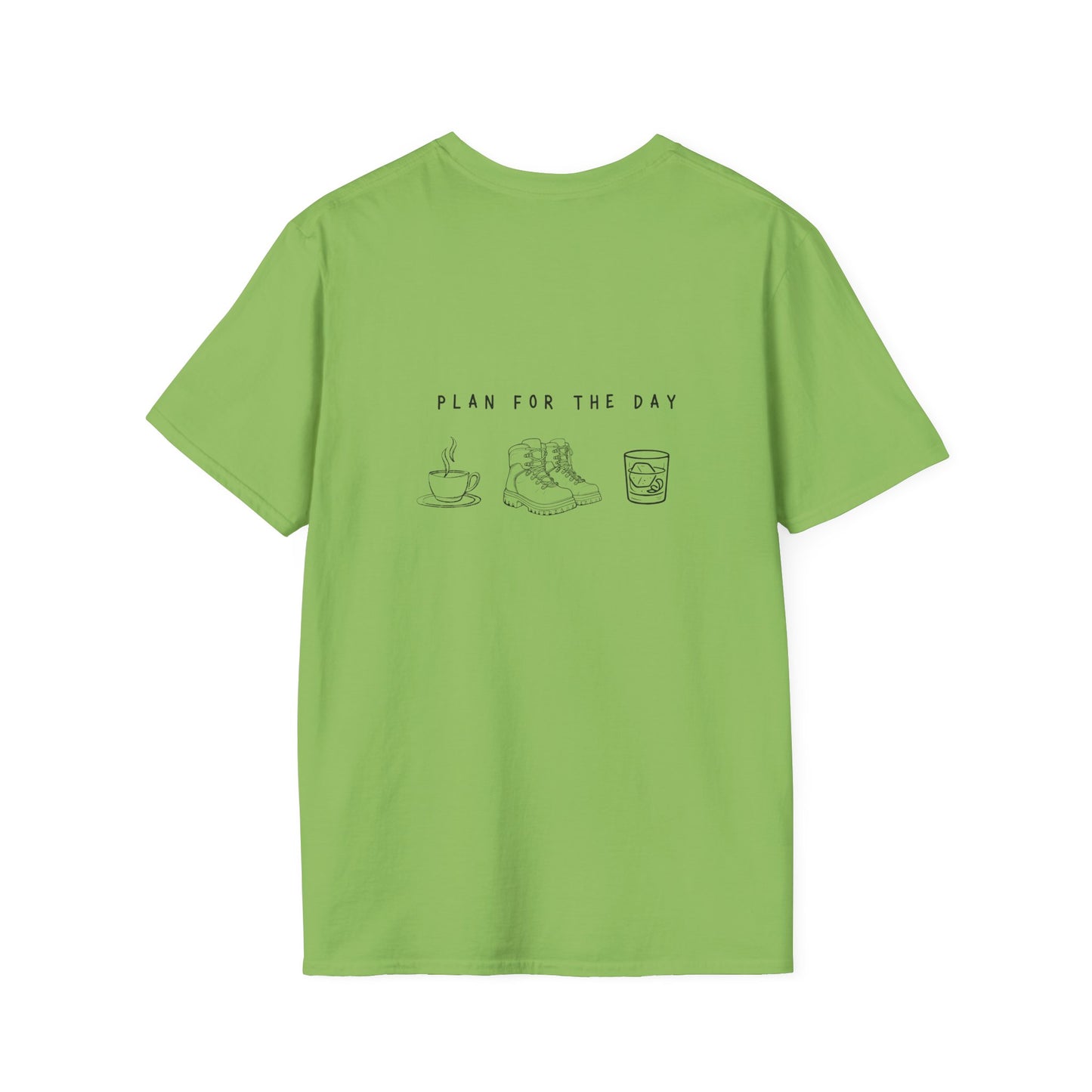 Unisex T-Shirt - Plan for the Day Hiking Boot & Bourbon (2-sided graphic)