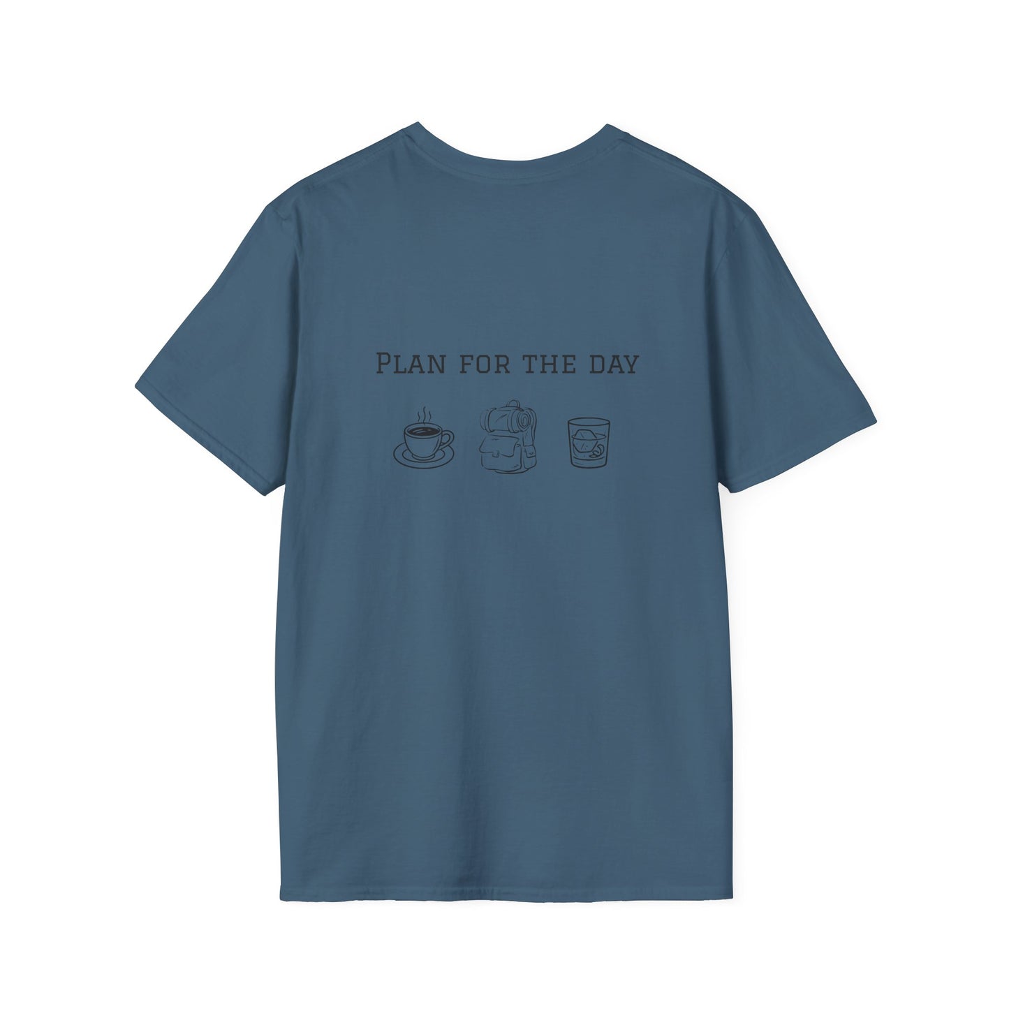 Unisex T-Shirt - Plan for the Day Hiking/Backpacking & Bourbon (2-sided graphic)