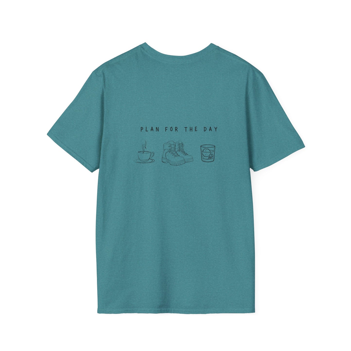 Unisex T-Shirt - Plan for the Day Hiking Boot & Bourbon (2-sided graphic)