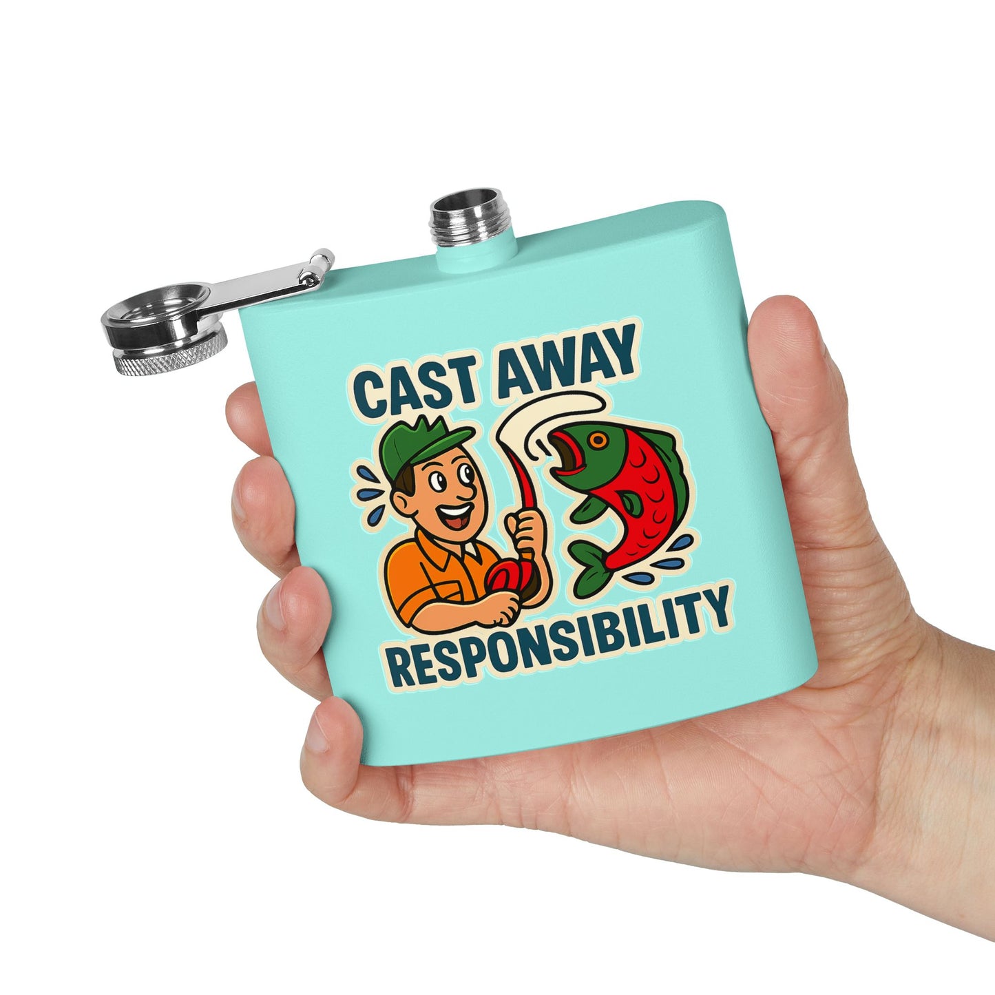 Fishing Flask - Cast Away Responsibility Design