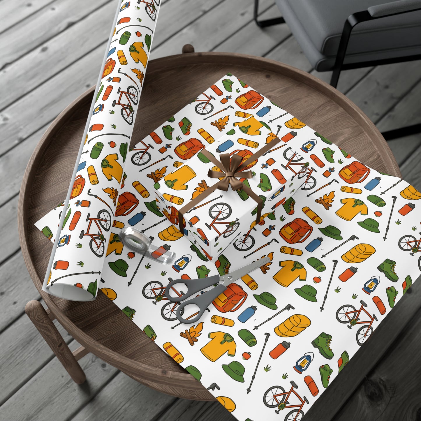 Eco-Friendly Adventurous Hiking & Camping Themed Gift Wrap Paper