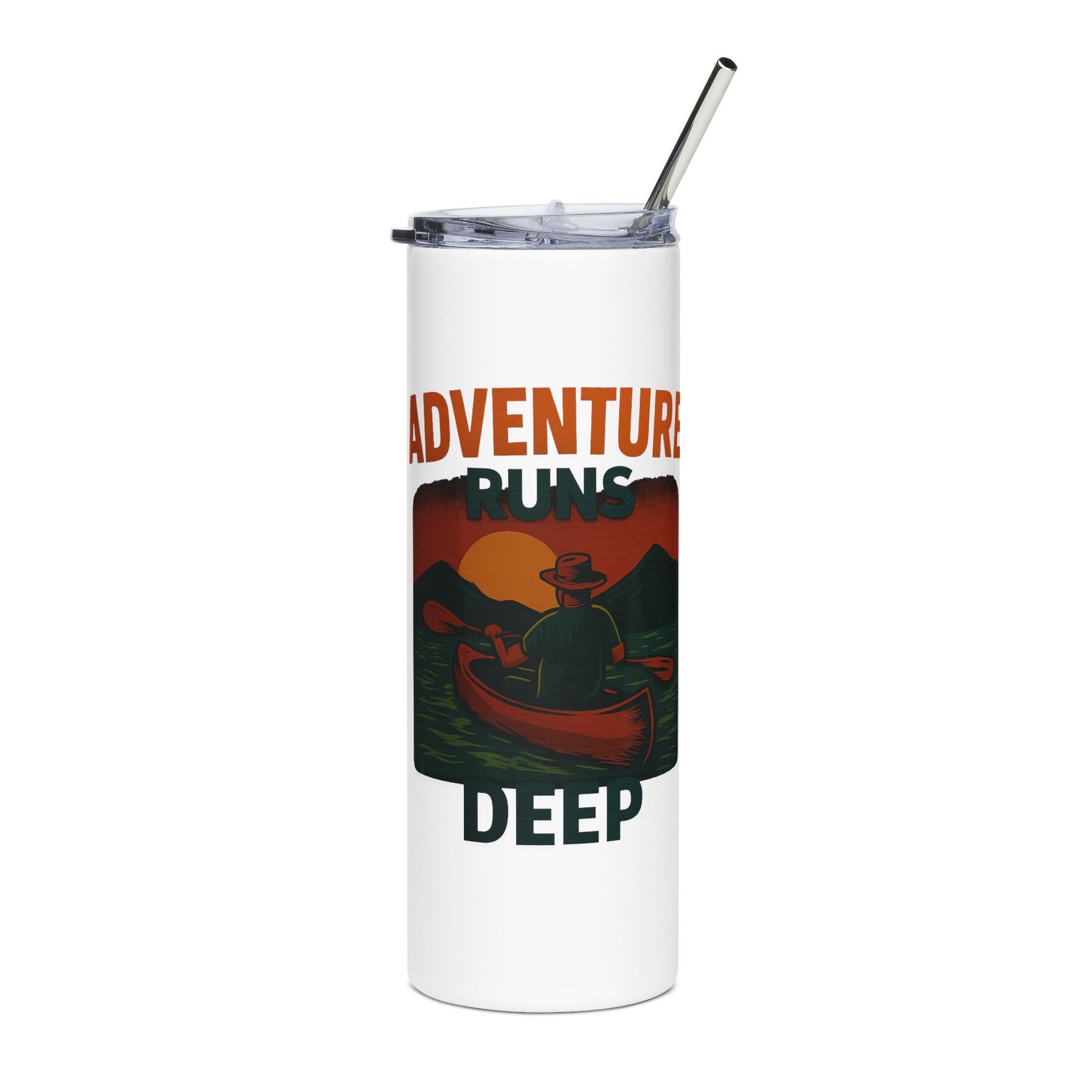 Stainless Steel Tumbler - Adventure Runs Deep, 20oz (White only)
