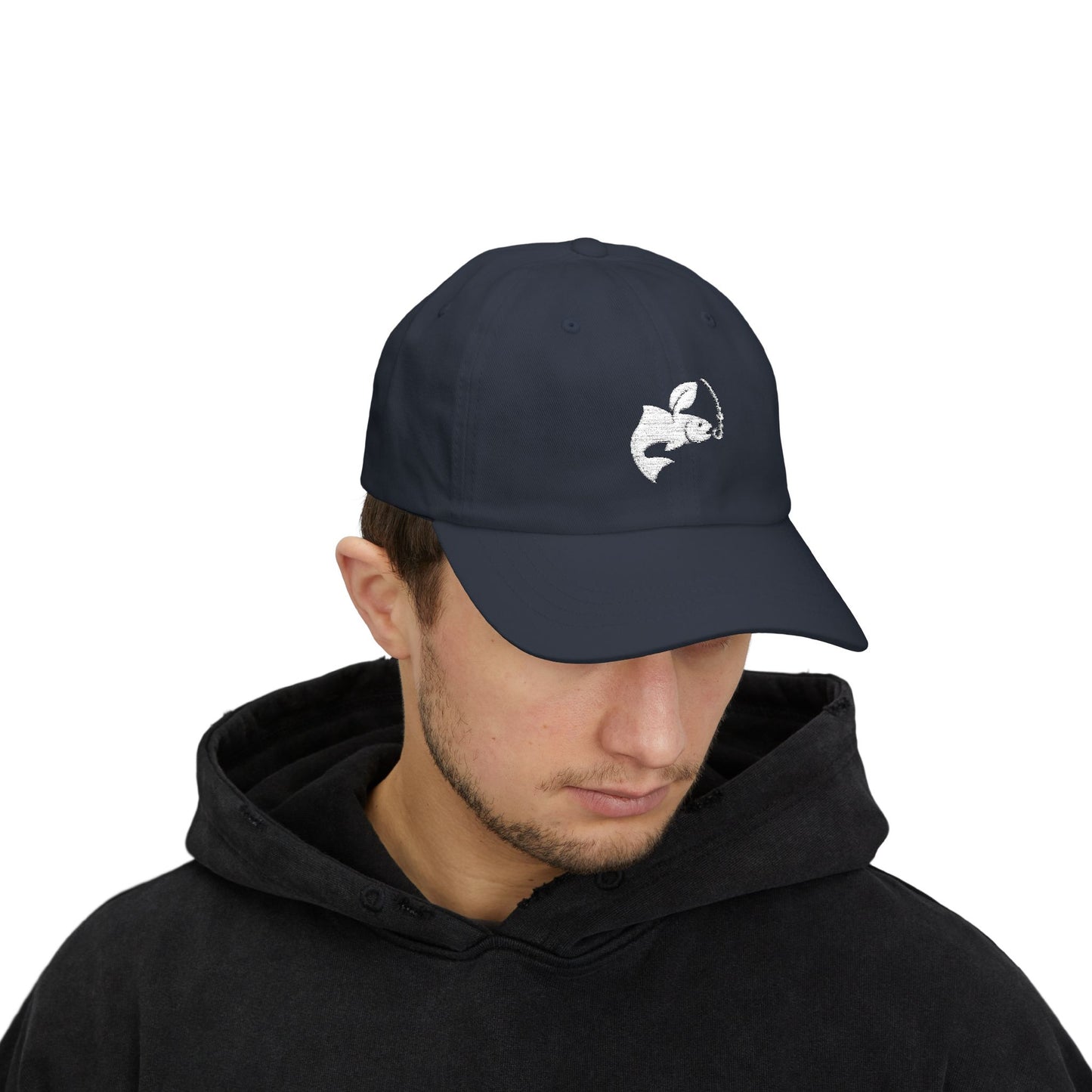 Classic Dad Cap - Fishing logo (white)