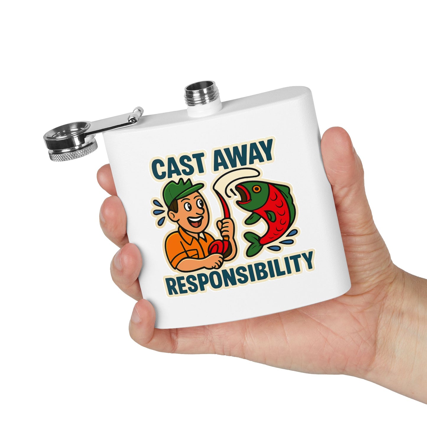 Fishing Flask - Cast Away Responsibility Design