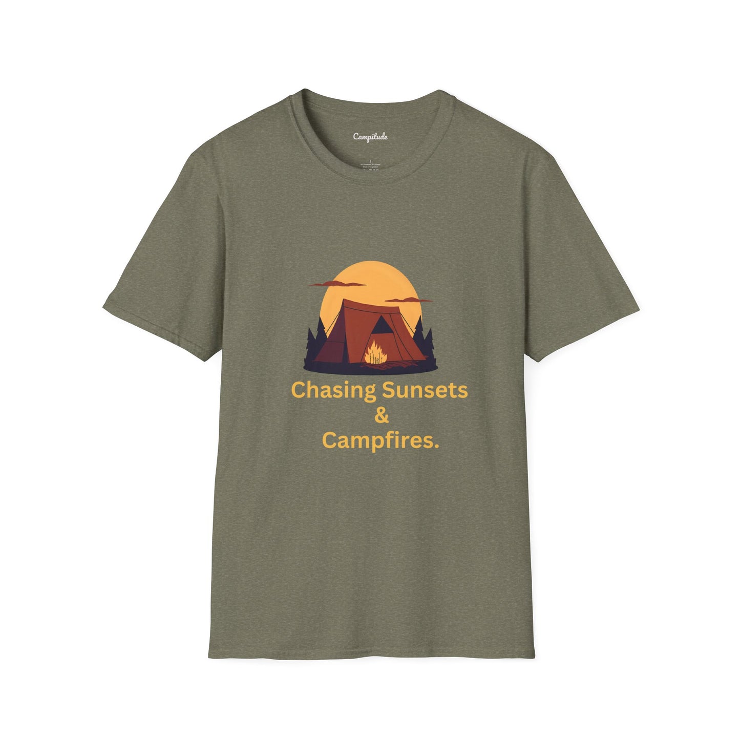 Unisex T-Shirt - Chasing Sunsets & Campfires (Tent)
