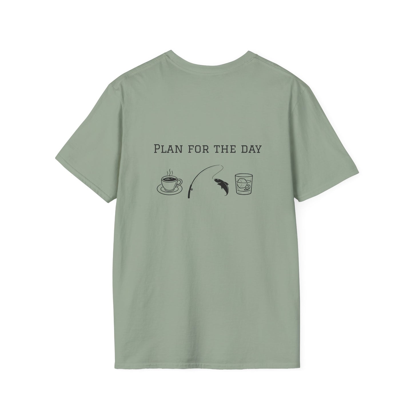 Unisex T-Shirt - Plan for the Day Fishing & Bourbon (2-sided graphic)