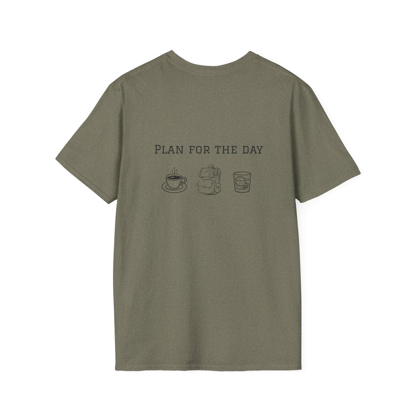 Unisex T-Shirt - Plan for the Day Hiking/Backpacking & Bourbon (2-sided graphic)