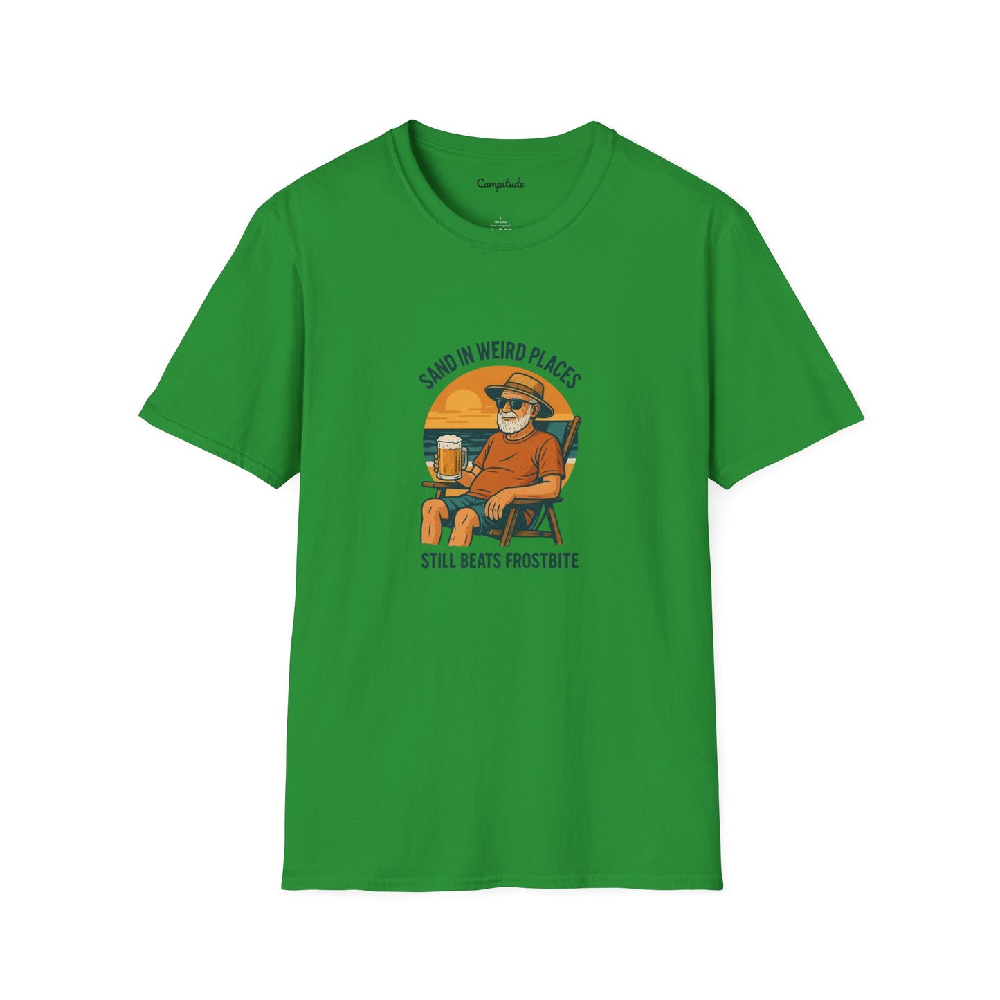 Unisex T-Shirt - Beach Vibe Sand in Weird Places, Still Beats Frostbite (Man)