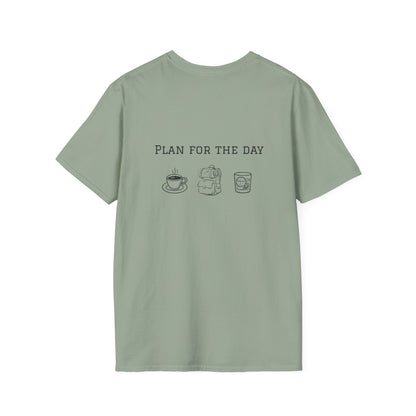 Unisex T-Shirt - Plan for the Day Hiking/Backpacking & Bourbon (2-sided graphic)