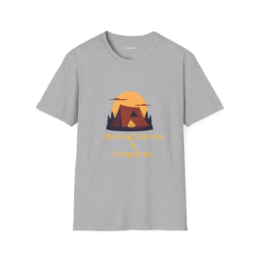 Unisex T-Shirt - Chasing Sunsets & Campfires (Tent)