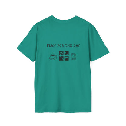 Unisex T-Shirt - Plan for the Day Geocache & Bourbon (2-sided graphic)