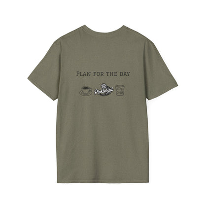 Unisex T-Shirt - Plan for the Day Pickleball & Bourbon (2-sided graphic)