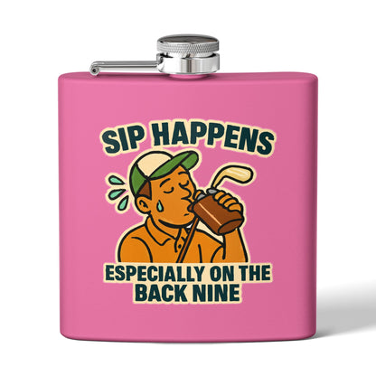 Golf Flask -  Sip Happens Especially on the Back Nine Design