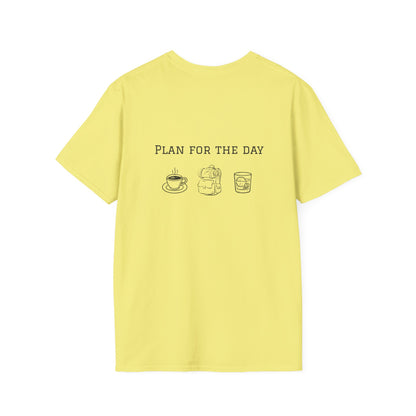Unisex T-Shirt - Plan for the Day Hiking/Backpacking & Bourbon (2-sided graphic)