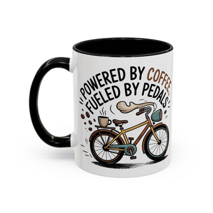 Ceramic Coffee Mug - Powered By Coffee, Fueled By Pedals