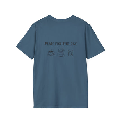 Unisex T-Shirt - Plan for the Day Hiking/Backpacking & Bourbon (2-sided graphic)