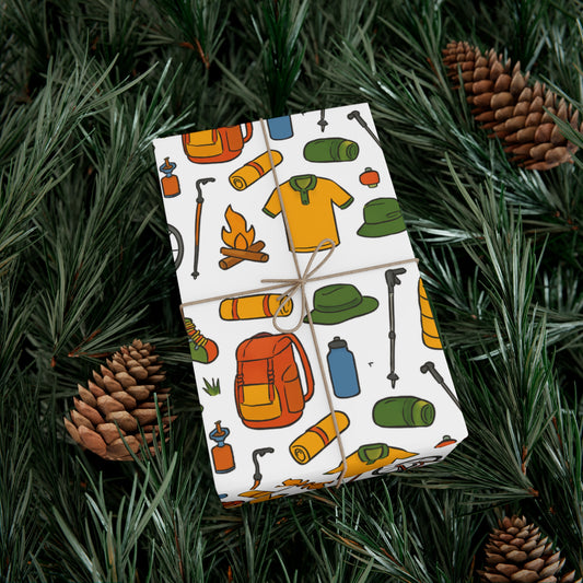 Eco-Friendly Adventurous Hiking & Camping Themed Gift Wrap Paper
