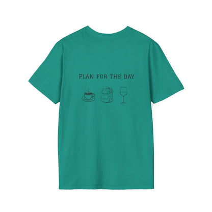 Unisex T-Shirt - Plan for the Day Hiking/Backpacking & Wine (2-sided graphic)