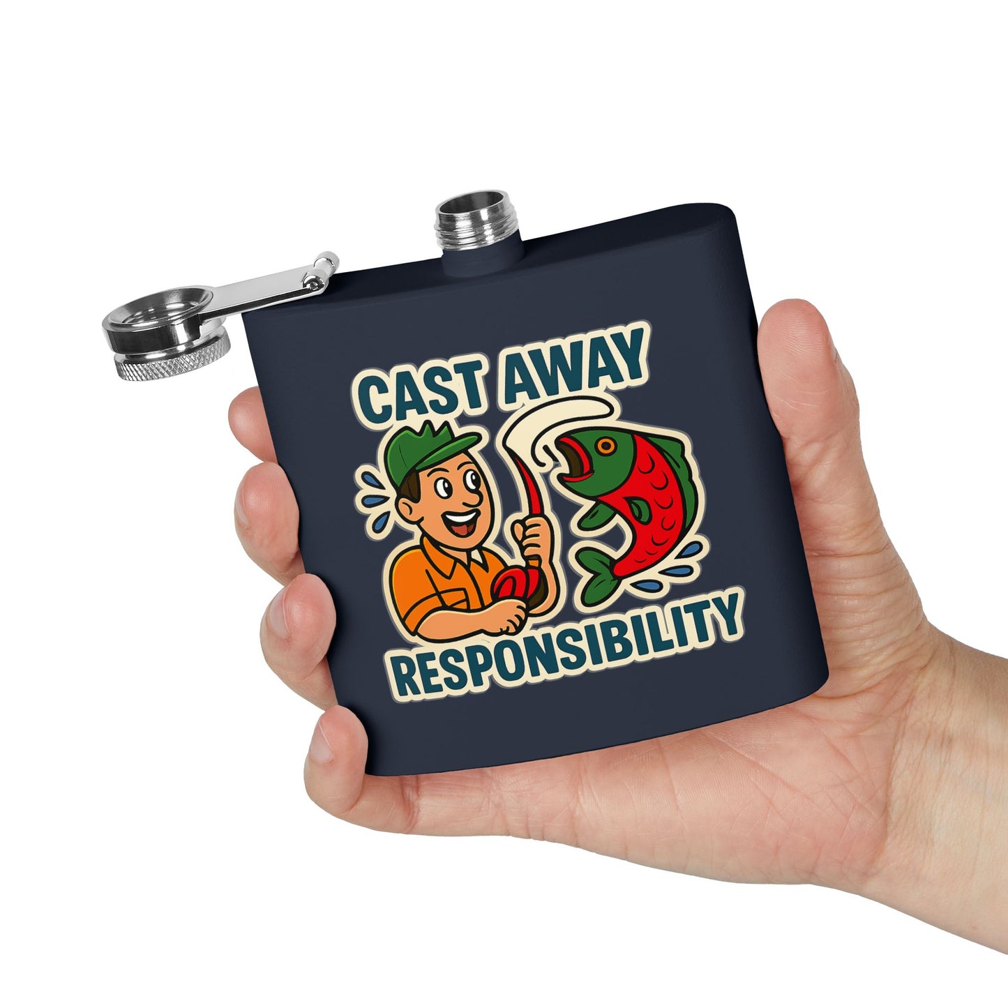 Fishing Flask -  Cast Away Responsibility Design