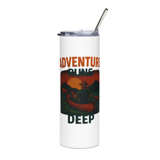 Stainless Steel Tumbler - Adventure Runs Deep, 20oz (White only)