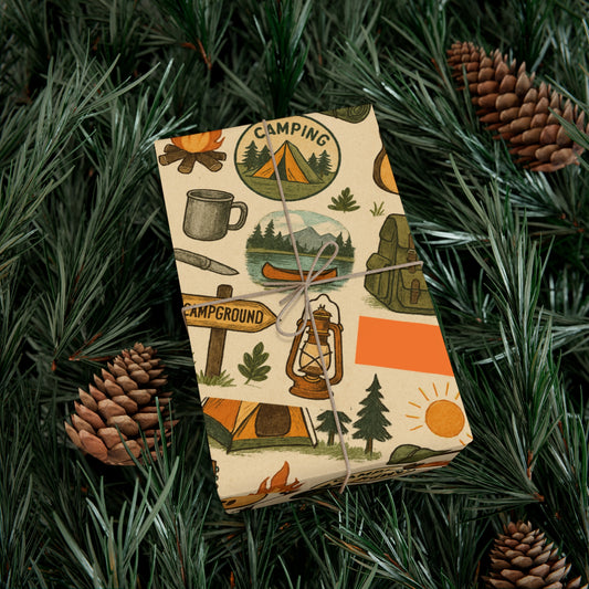 Eco-Friendly Rustic Camping-Themed Gift Wrap Paper