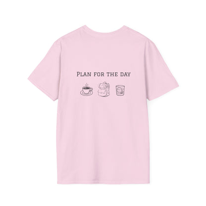 Unisex T-Shirt - Plan for the Day Hiking/Backpacking & Bourbon (2-sided graphic)